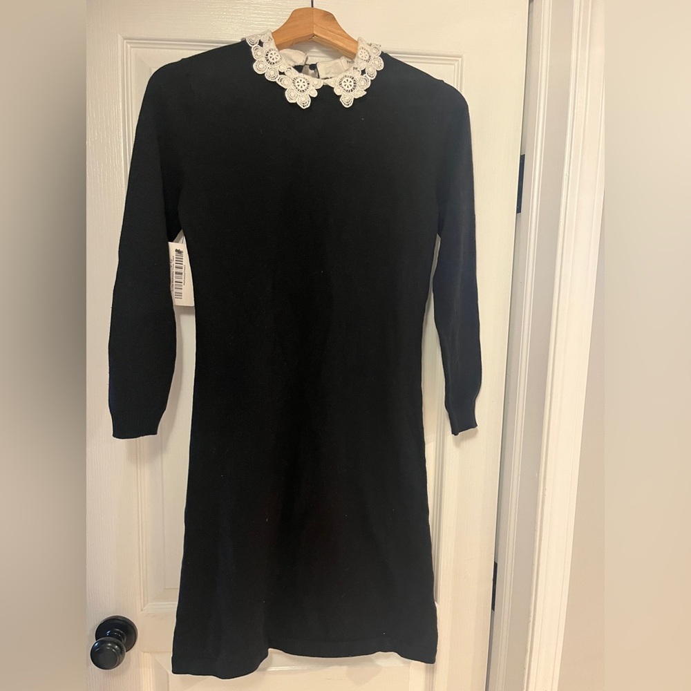 Chic Black “Wednesday” Dress with Floral Collar